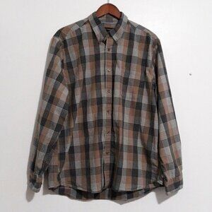 Tricots St Raphael Casual button-down shirt XL Plaid Tan Black Business Casual